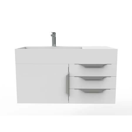 Castello Usa Amazon 36" Wall Mounted White Vanity With White Top And Brushed Nickel Handles CB-MC-36W-BN-2056L-WH